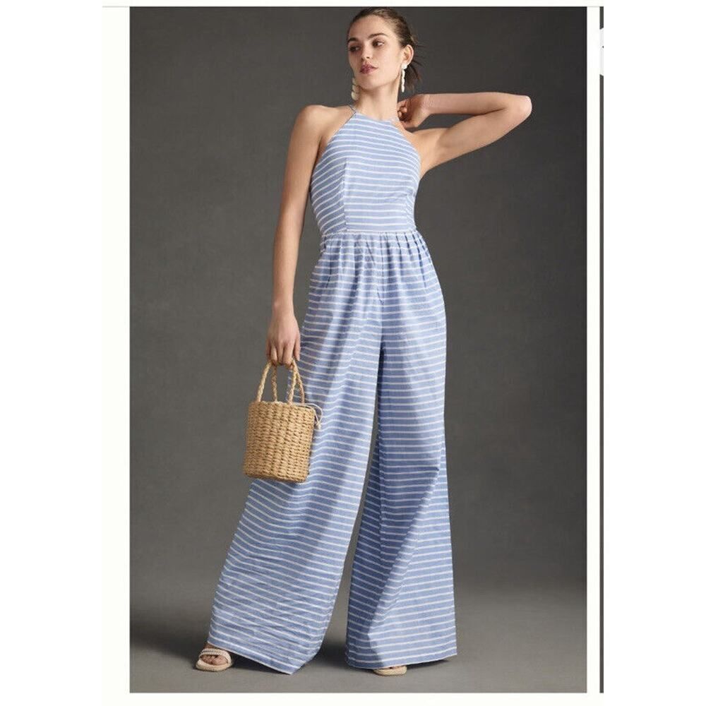 New Anthropologie Corey Lynn Calter Tie Back Halter Jumpsuit Size Small